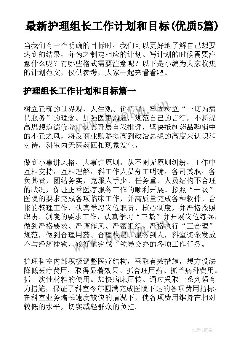 最新护理组长工作计划和目标(优质5篇)