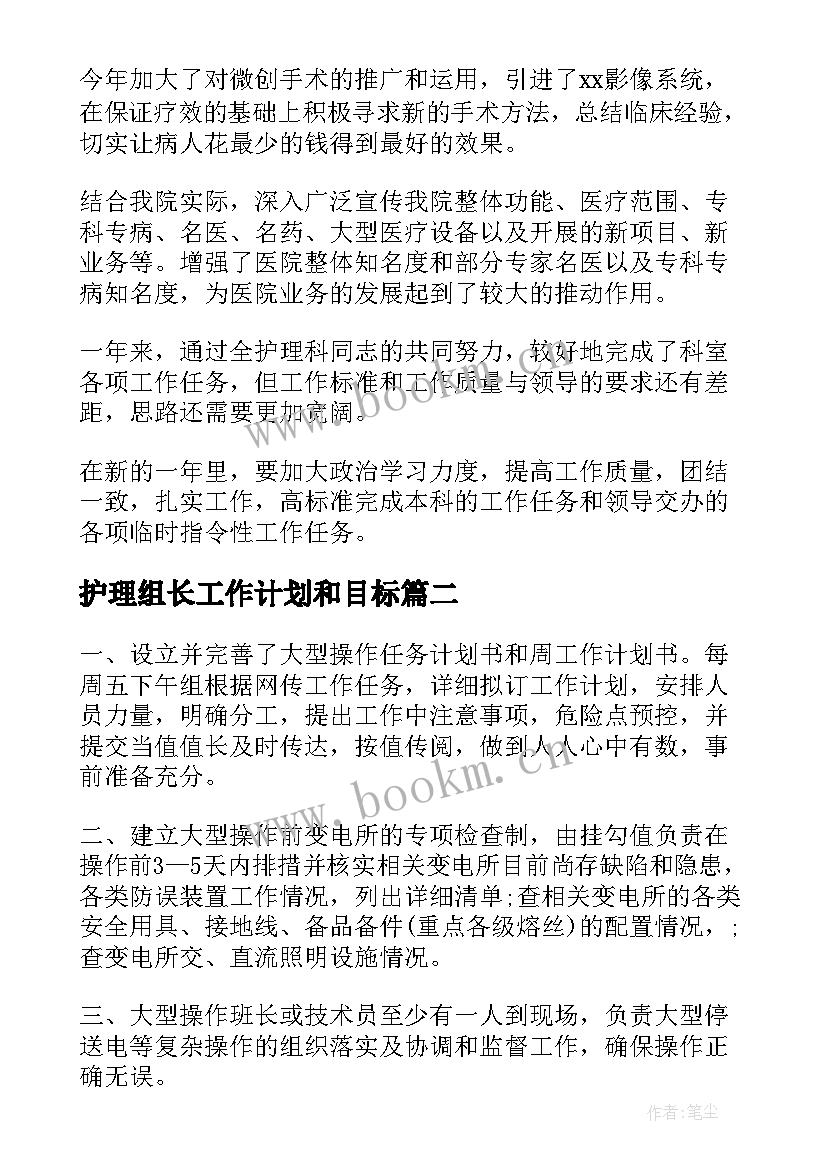 最新护理组长工作计划和目标(优质5篇)