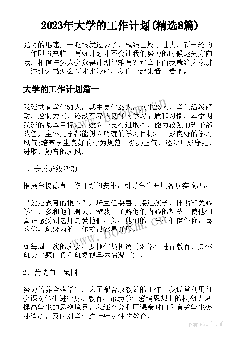 2023年大学的工作计划(精选8篇)