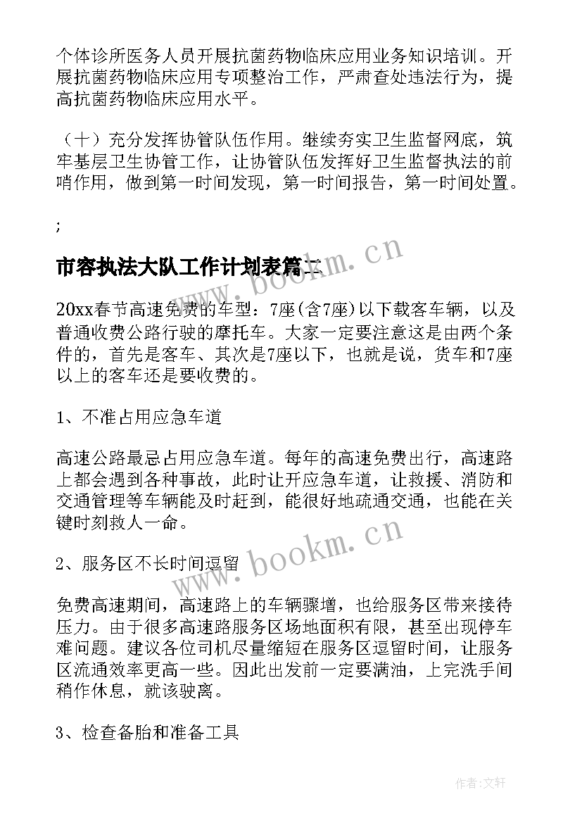 最新市容执法大队工作计划表(模板5篇)