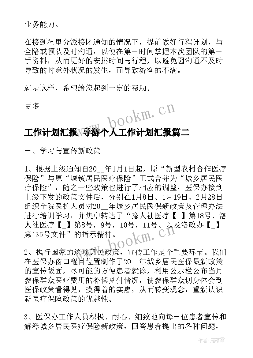 最新工作计划汇报 导游个人工作计划汇报(模板5篇)