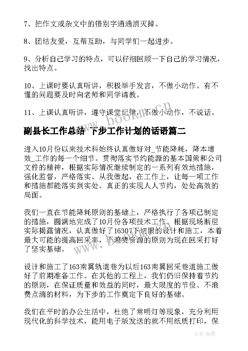 最新副县长工作总结 下步工作计划的话语(优秀6篇)