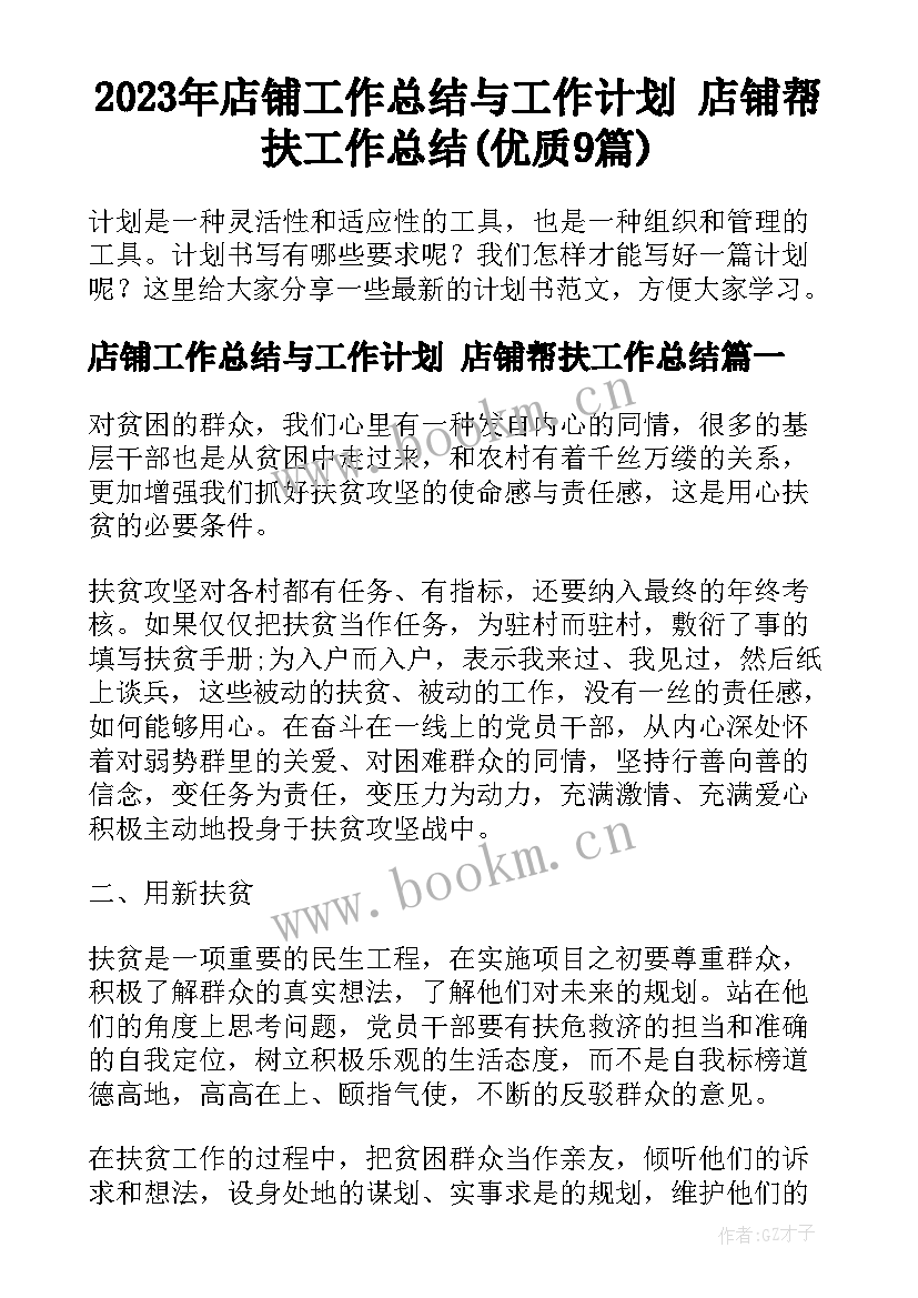 2023年店铺工作总结与工作计划 店铺帮扶工作总结(优质9篇)