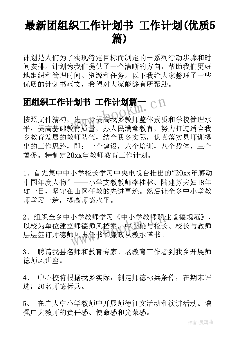 最新团组织工作计划书 工作计划(优质5篇)