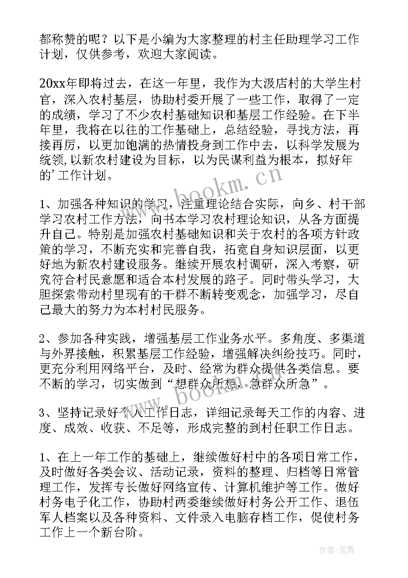 村主任工作计划 村主任发言(精选10篇)