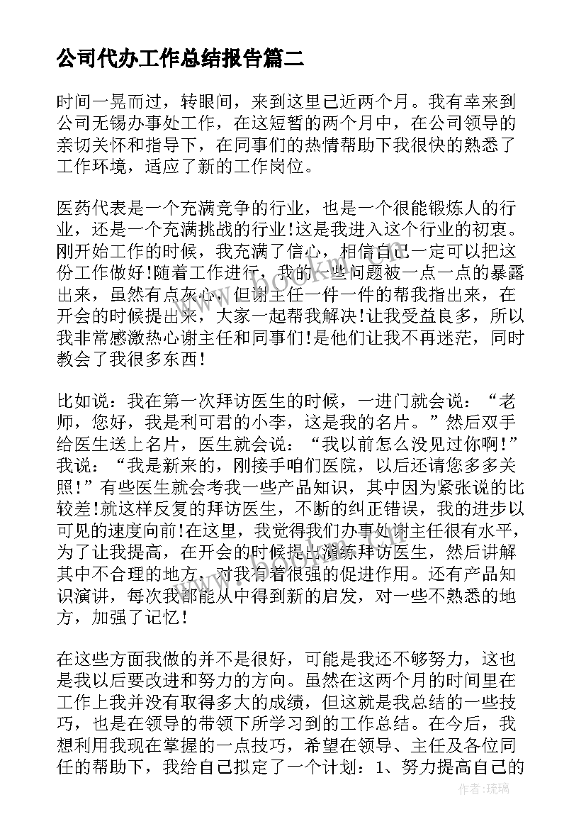 公司代办工作总结报告(优质8篇)