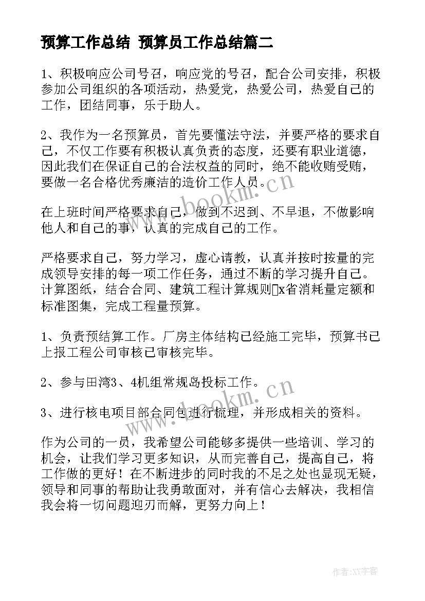 2023年预算工作总结 预算员工作总结(精选8篇)