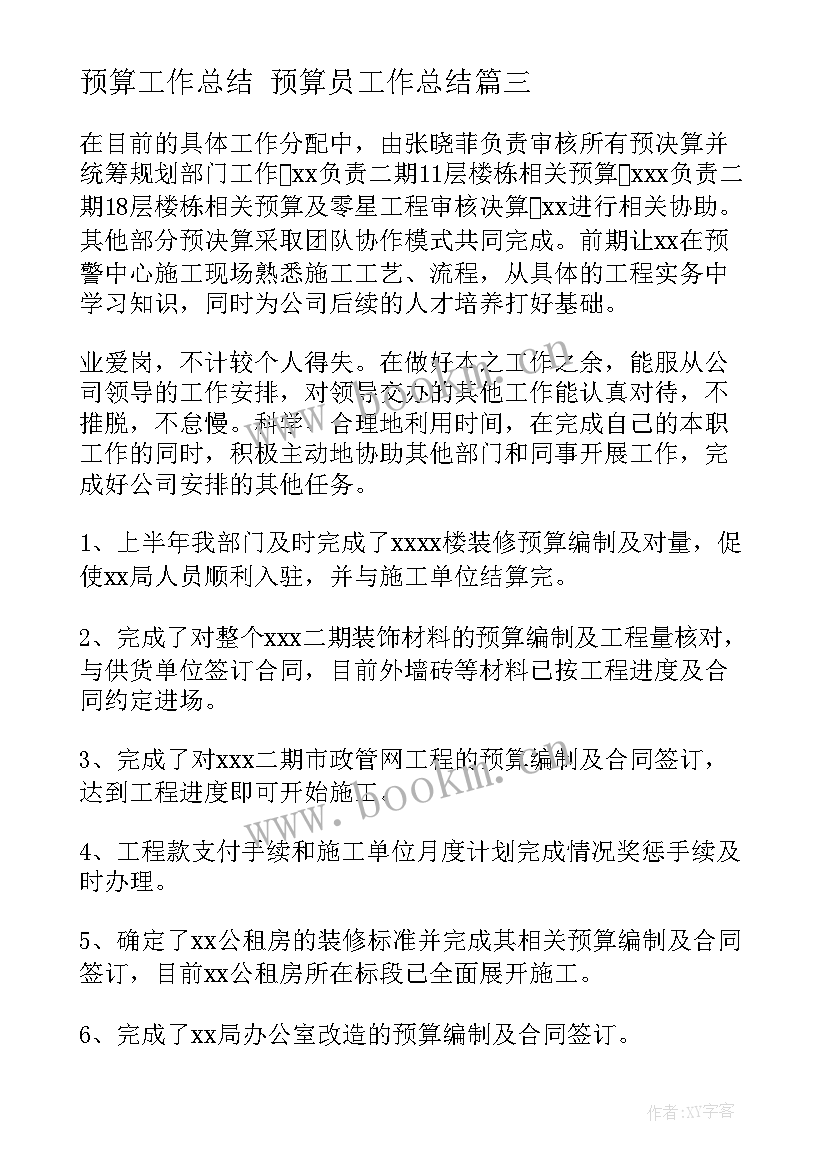 2023年预算工作总结 预算员工作总结(精选8篇)