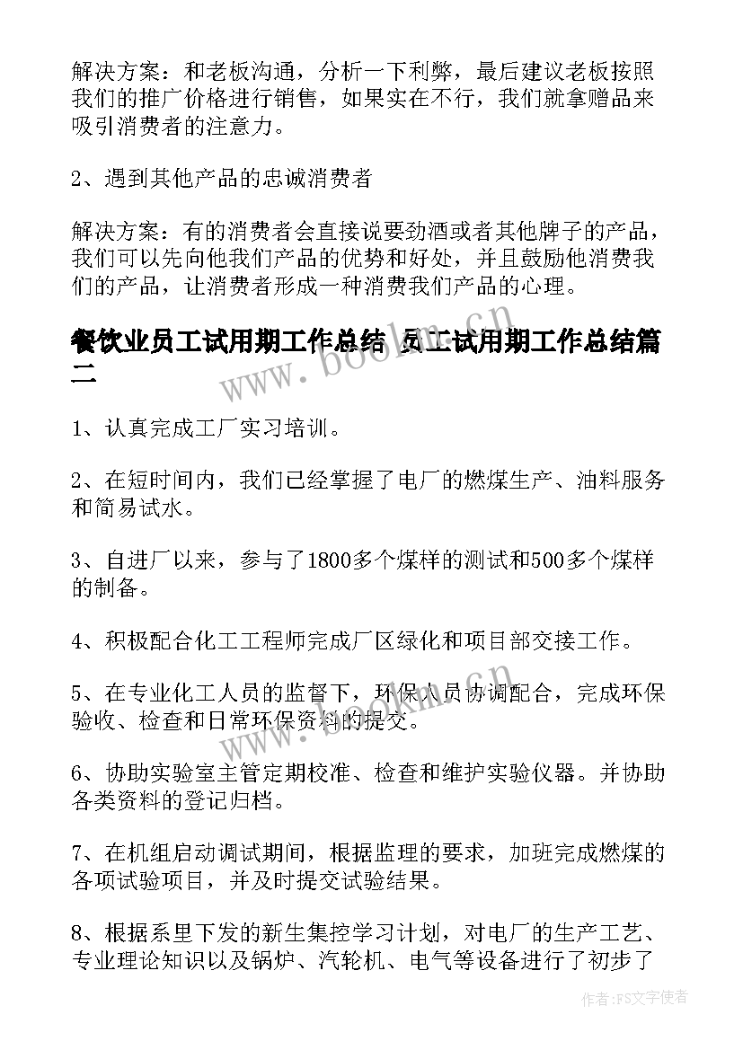 餐饮业员工试用期工作总结 员工试用期工作总结(通用8篇)