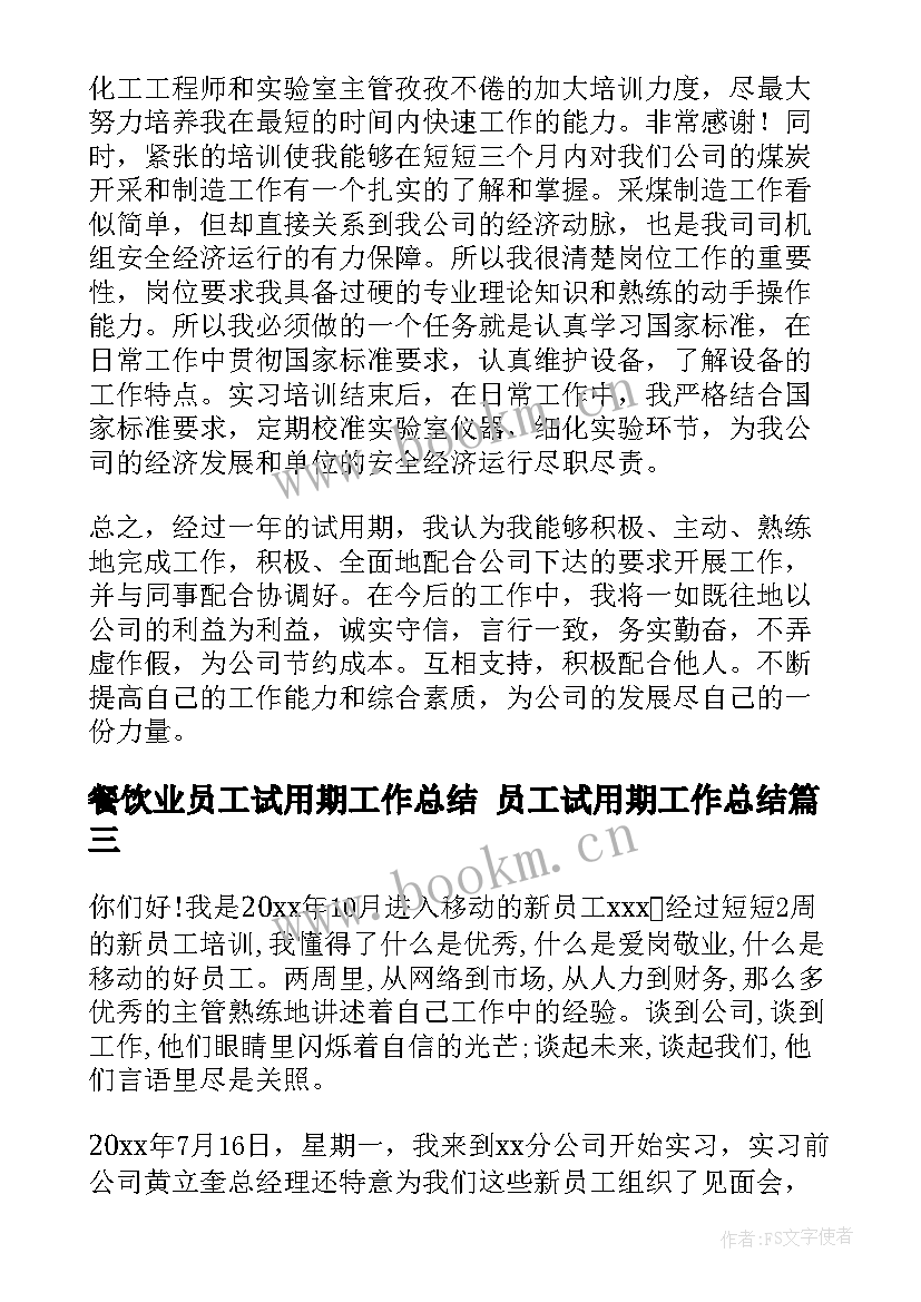 餐饮业员工试用期工作总结 员工试用期工作总结(通用8篇)