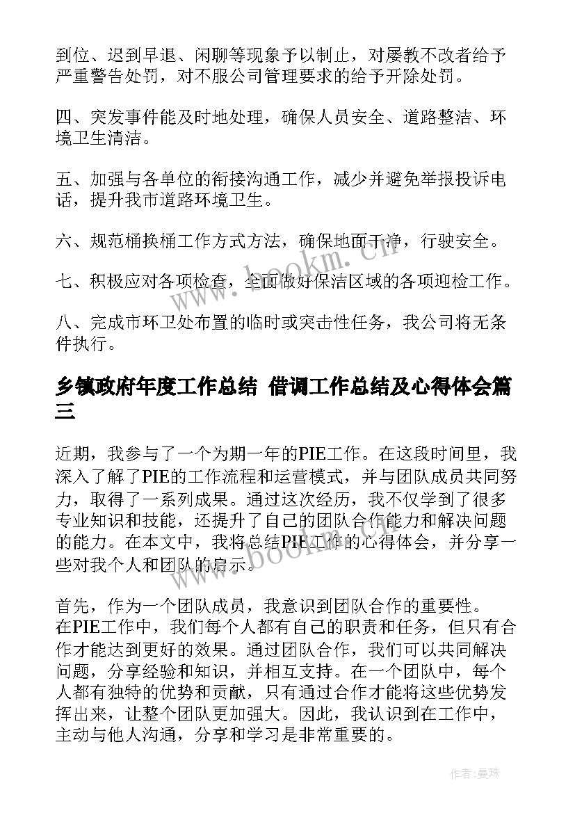 2023年乡镇政府年度工作总结 借调工作总结及心得体会(精选9篇)