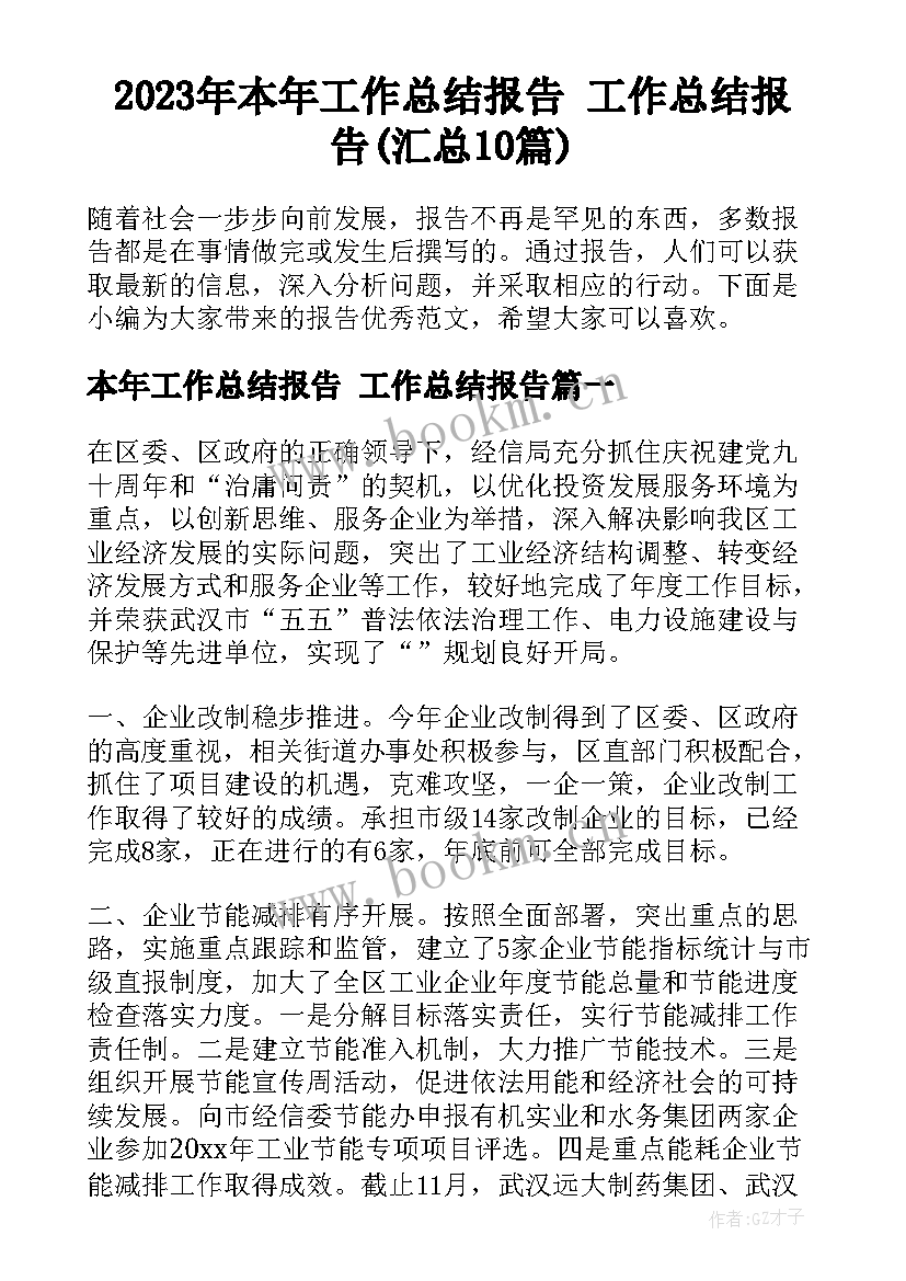 2023年本年工作总结报告 工作总结报告(汇总10篇)