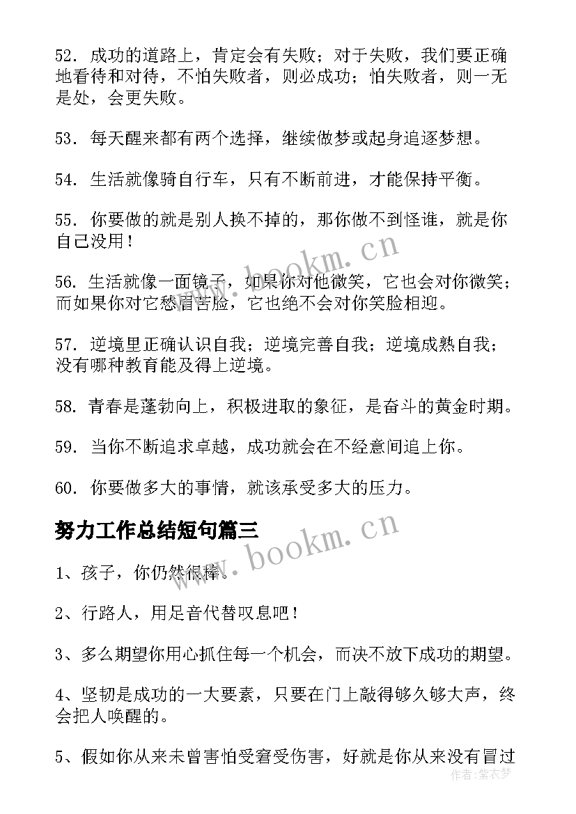 2023年努力工作总结短句(通用7篇)