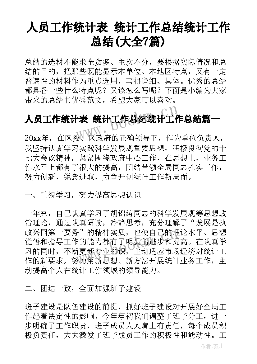 人员工作统计表 统计工作总结统计工作总结(大全7篇)