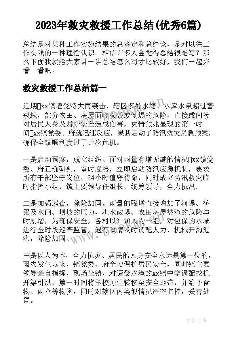 2023年救灾救援工作总结(优秀6篇)