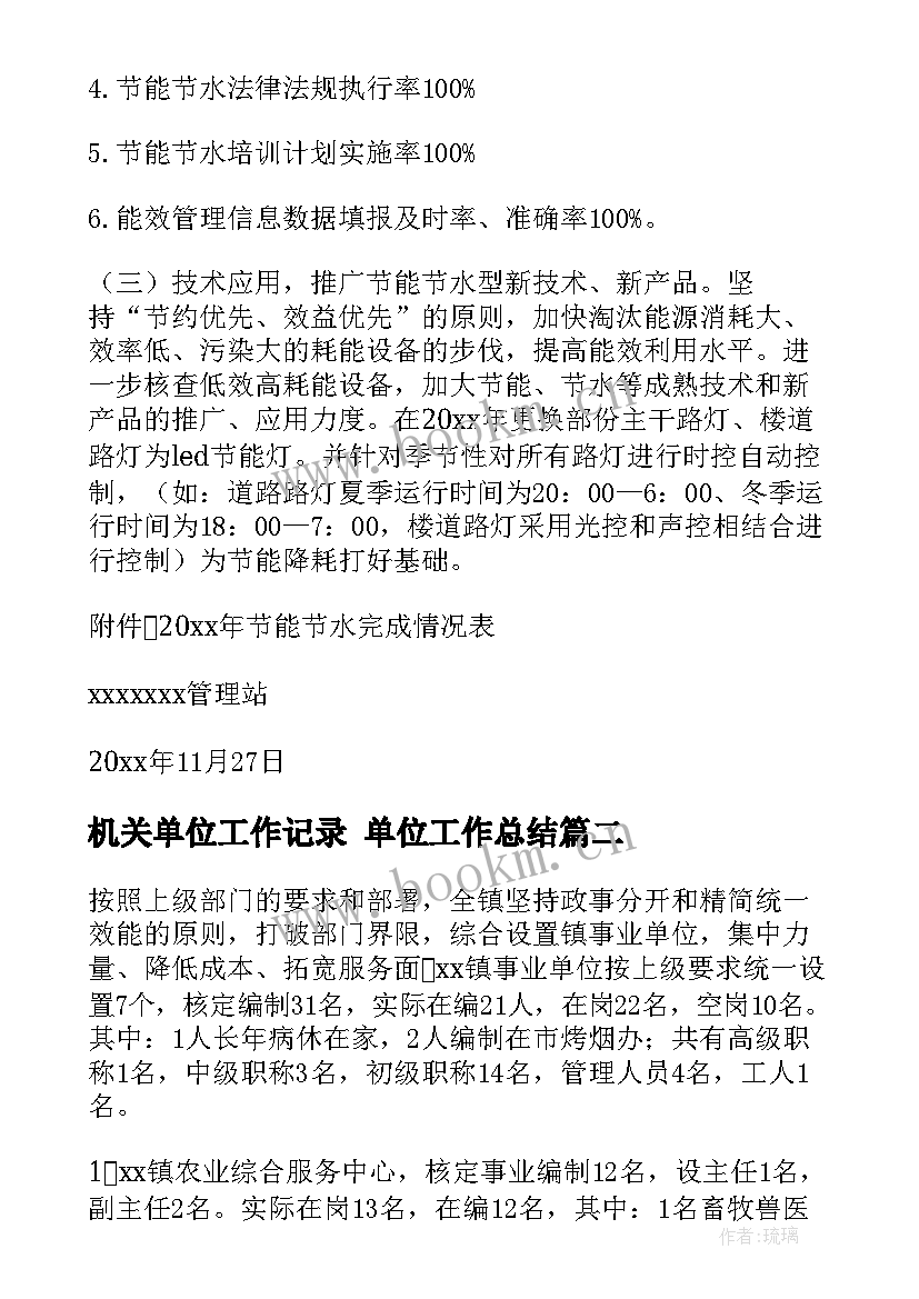 机关单位工作记录 单位工作总结(精选6篇)