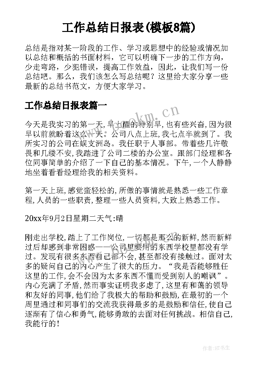 工作总结日报表(模板8篇)