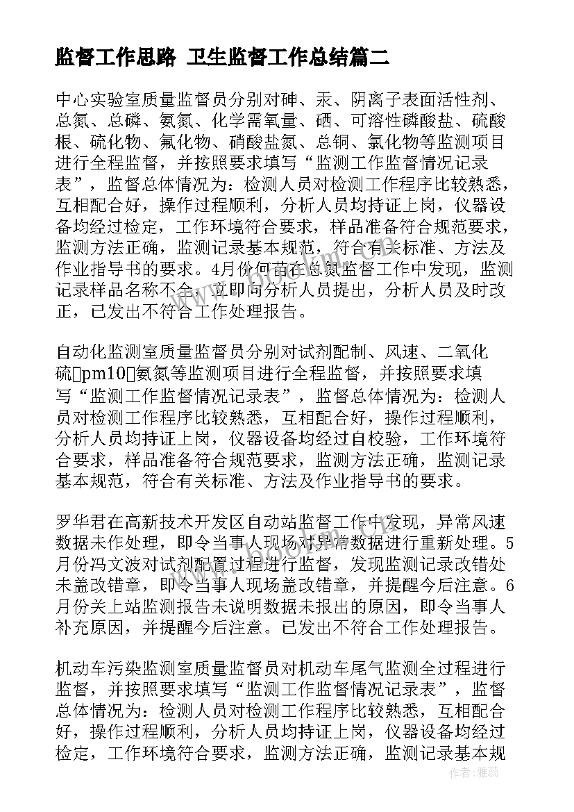 监督工作思路 卫生监督工作总结(汇总5篇)