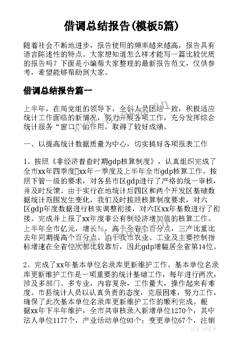 借调总结报告(模板5篇)