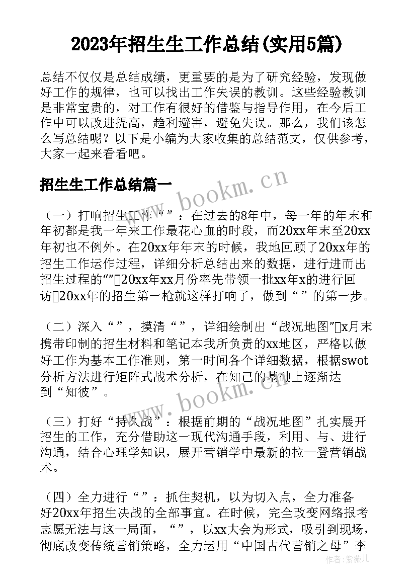 2023年招生生工作总结(实用5篇)