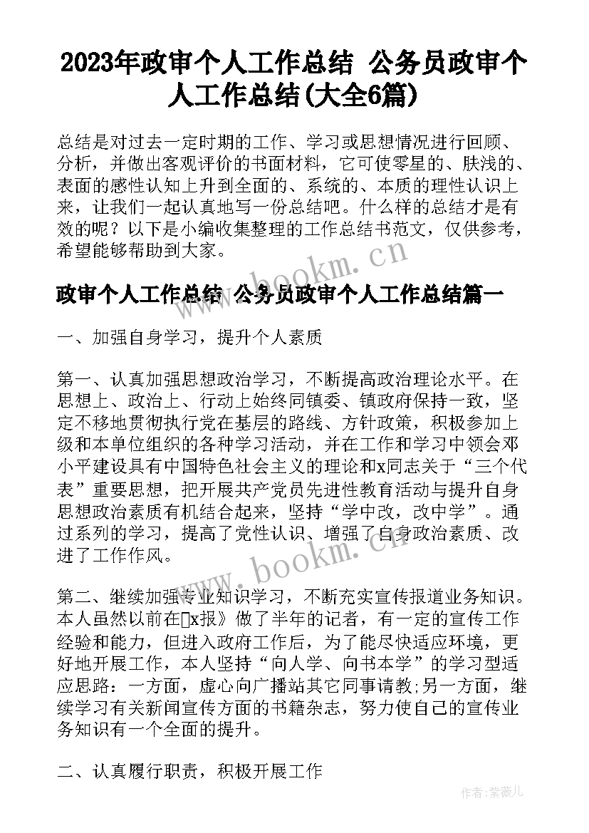 2023年政审个人工作总结 公务员政审个人工作总结(大全6篇)