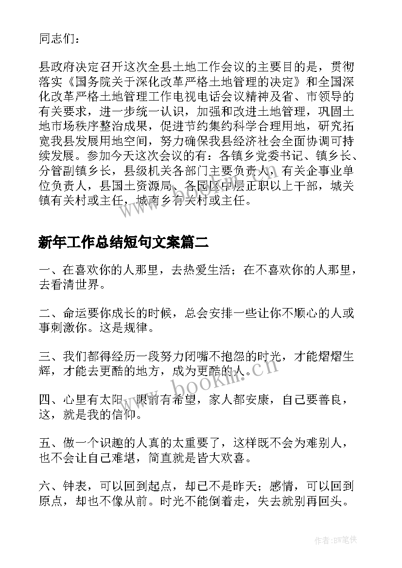 2023年新年工作总结短句文案(实用9篇)