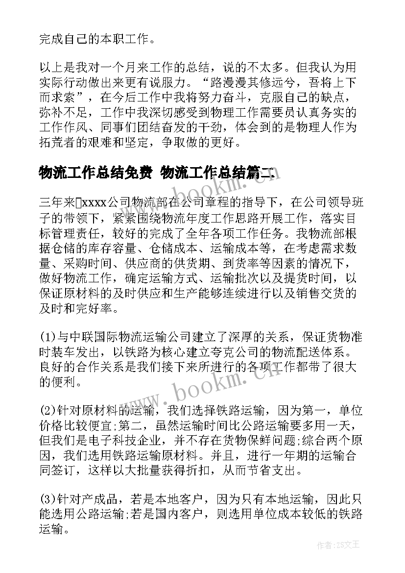 2023年物流工作总结免费 物流工作总结(实用6篇)