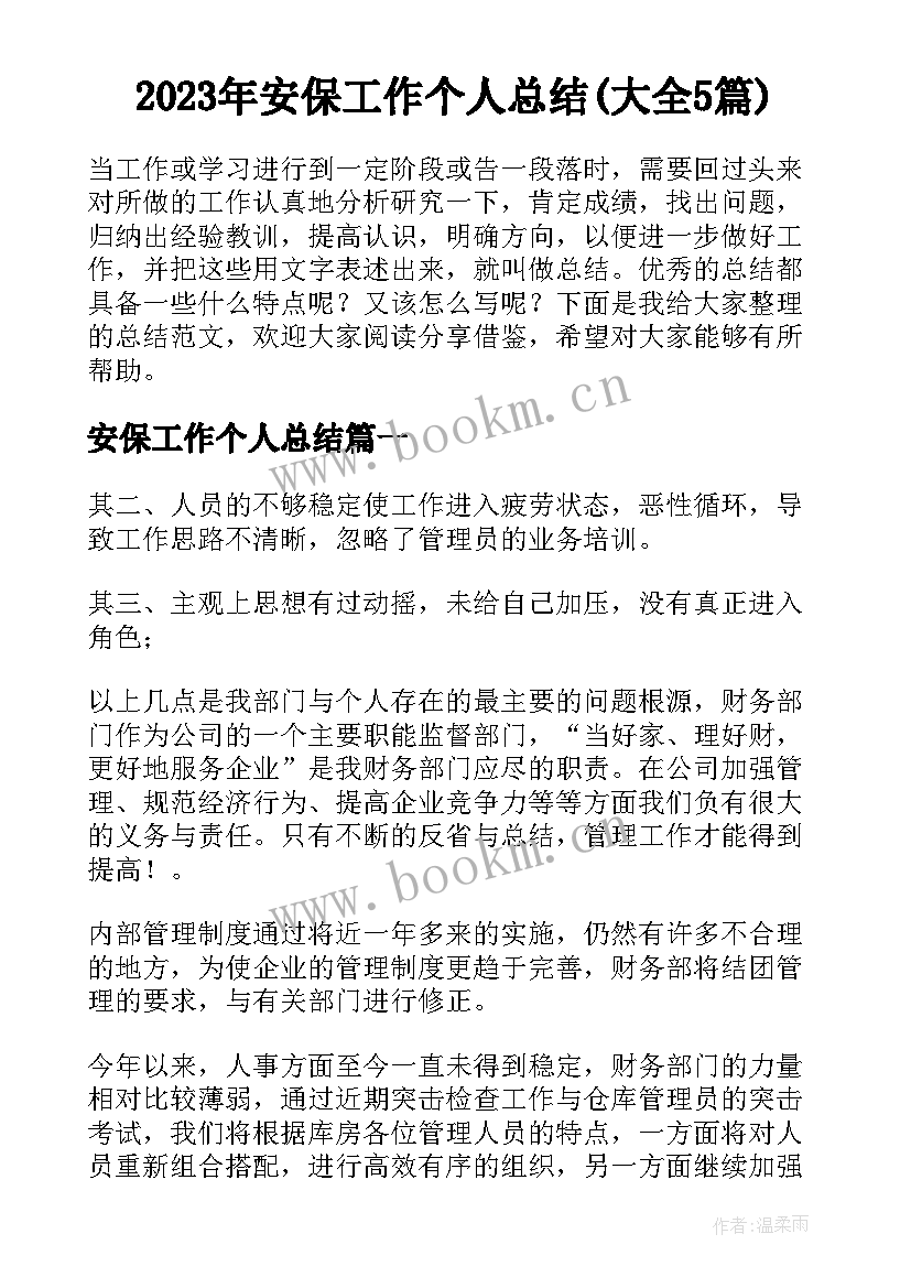 2023年安保工作个人总结(大全5篇)