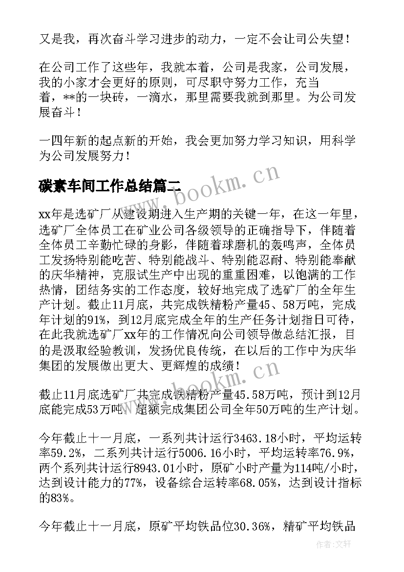 最新碳素车间工作总结(精选10篇)