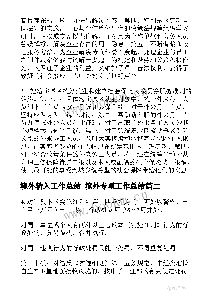 境外输入工作总结 境外专项工作总结(精选5篇)