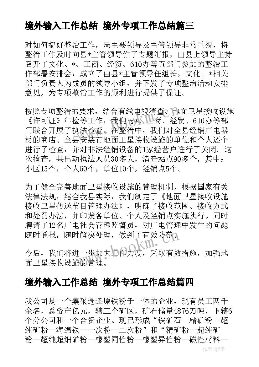 境外输入工作总结 境外专项工作总结(精选5篇)