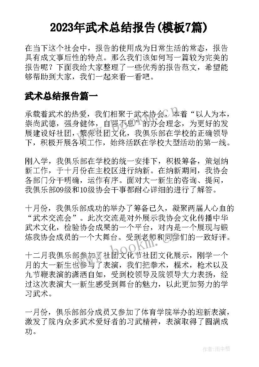 2023年武术总结报告(模板7篇)