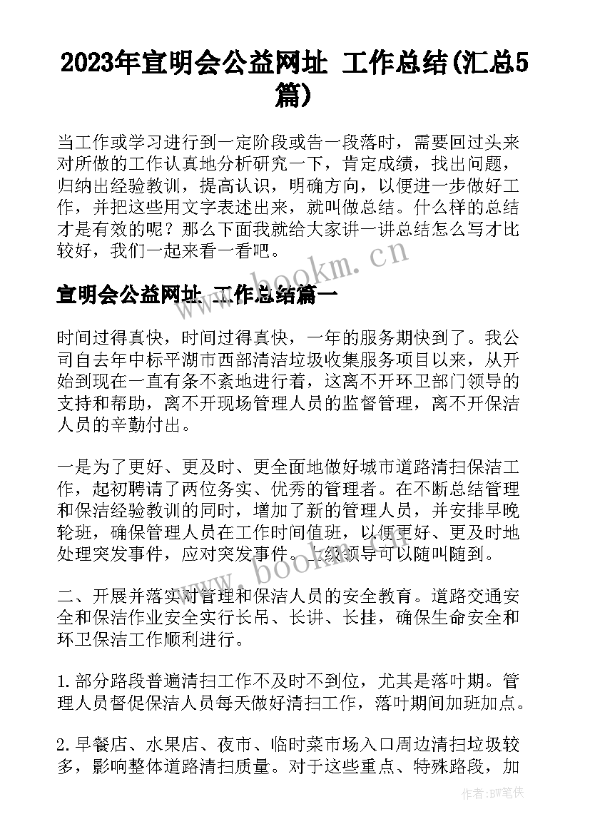 2023年宣明会公益网址 工作总结(汇总5篇)