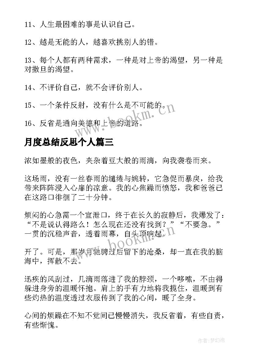 2023年月度总结反思个人(精选5篇)