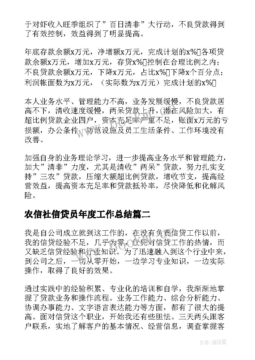 2023年农信社信贷员年度工作总结(模板6篇)