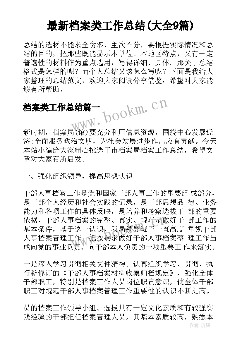 最新档案类工作总结(大全9篇)