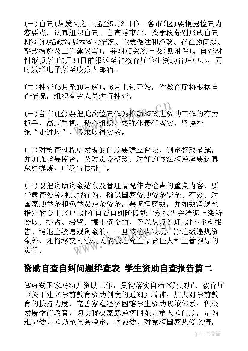 最新资助自查自纠问题排查表 学生资助自查报告(优质6篇)