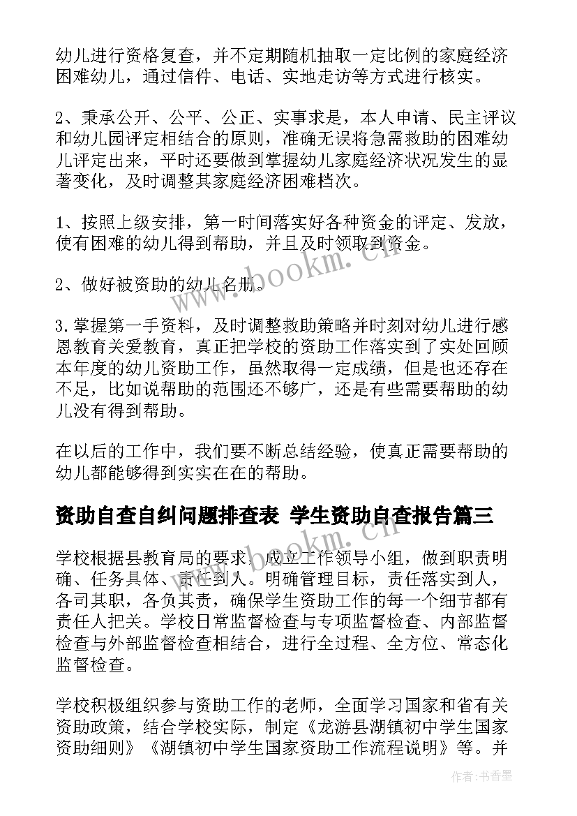 最新资助自查自纠问题排查表 学生资助自查报告(优质6篇)