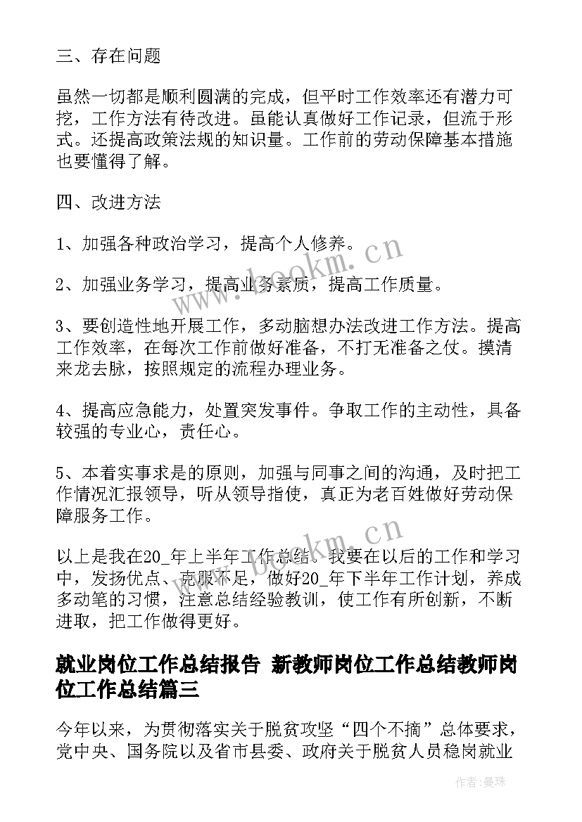 2023年就业岗位工作总结报告 新教师岗位工作总结教师岗位工作总结(优秀9篇)