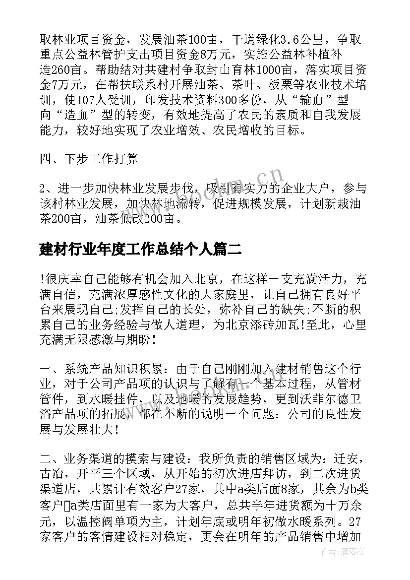 2023年建材行业年度工作总结个人(汇总6篇)