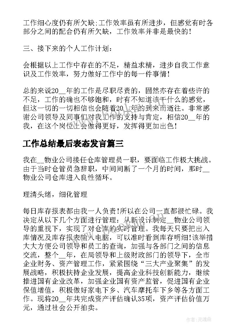 最新工作总结最后表态发言(精选5篇)