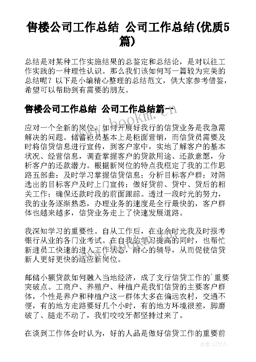 售楼公司工作总结 公司工作总结(优质5篇)