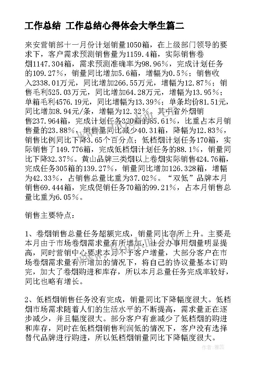 工作总结 工作总结心得体会大学生(大全9篇)