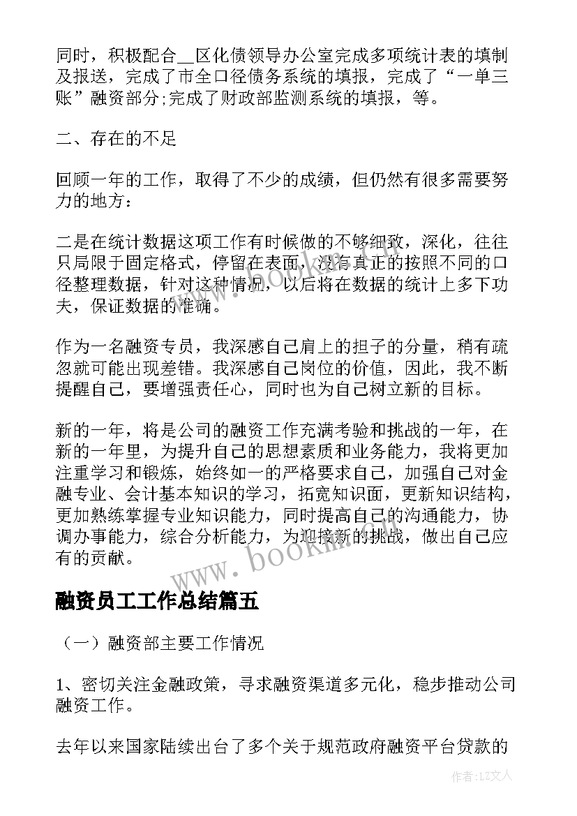 2023年融资员工工作总结(优质7篇)