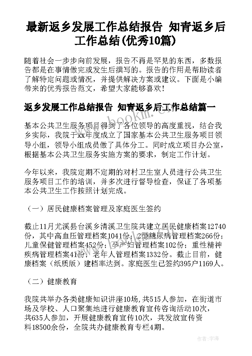 最新返乡发展工作总结报告 知青返乡后工作总结(优秀10篇)