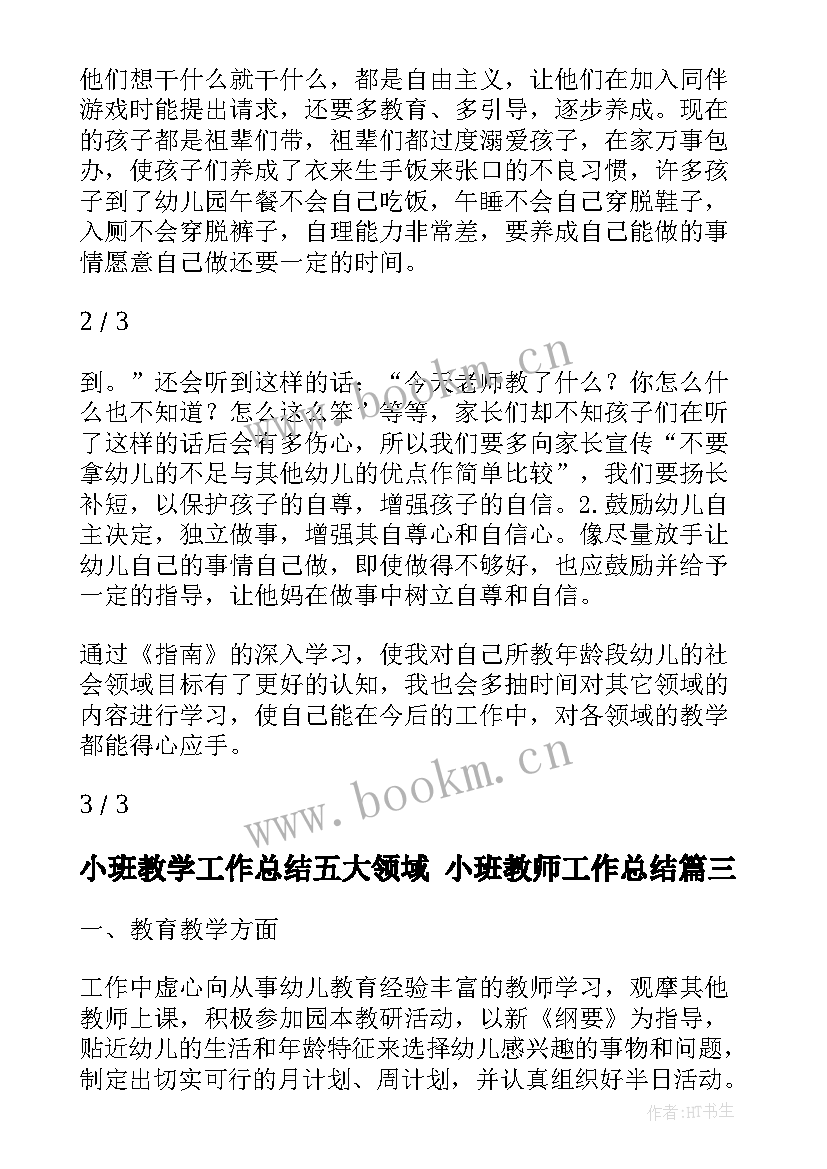 2023年小班教学工作总结五大领域 小班教师工作总结(优质9篇)