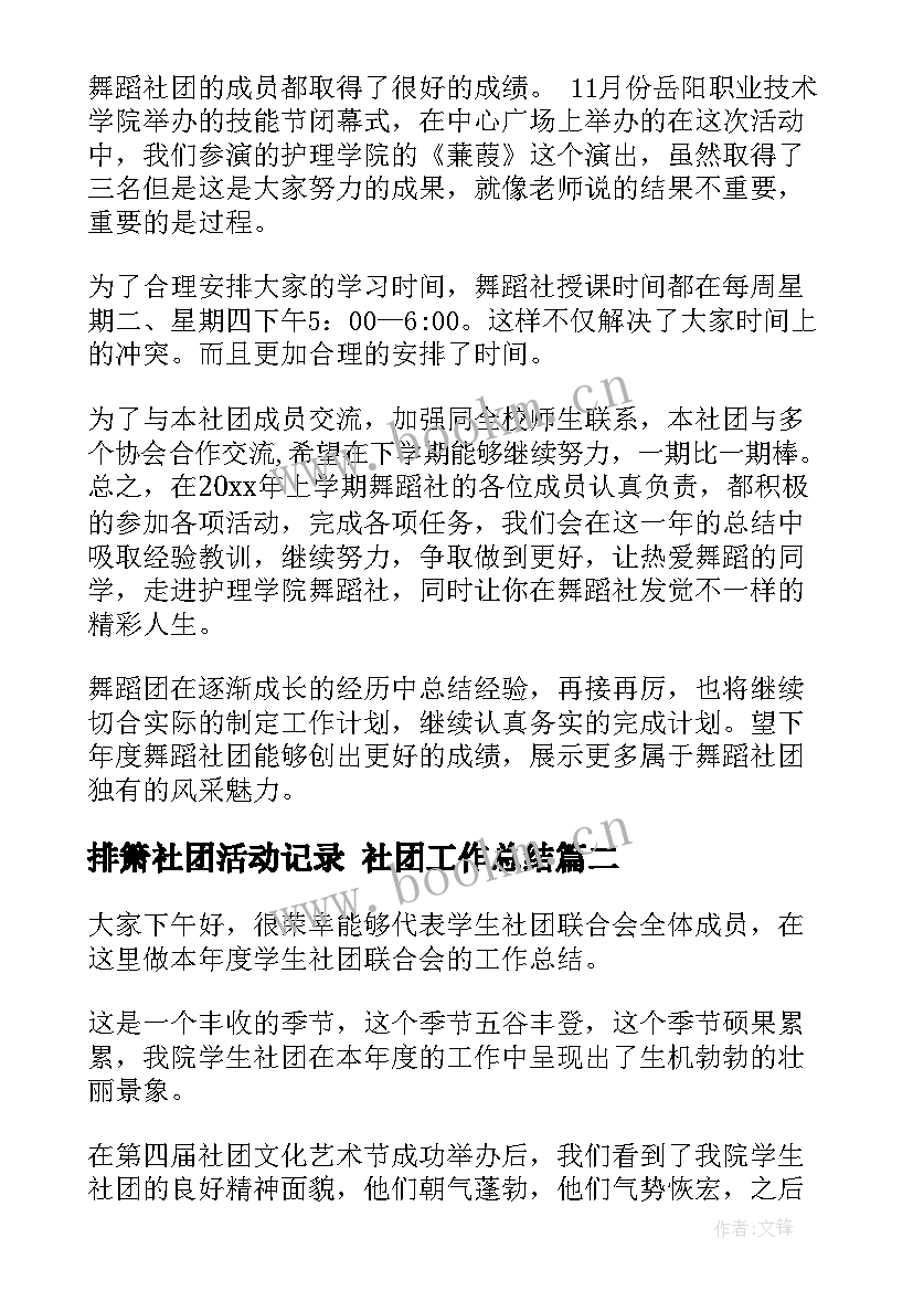 最新排箫社团活动记录 社团工作总结(汇总7篇)