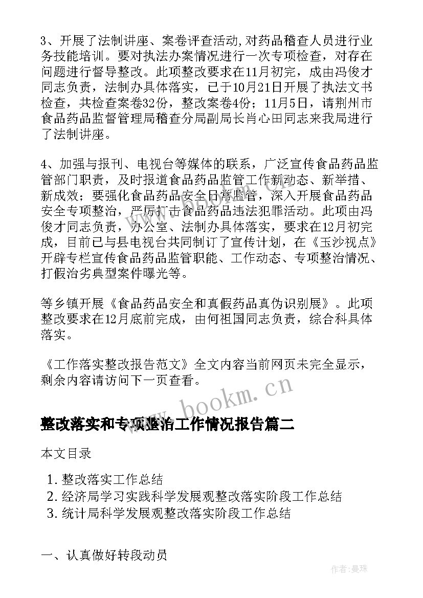 2023年整改落实和专项整治工作情况报告(实用9篇)