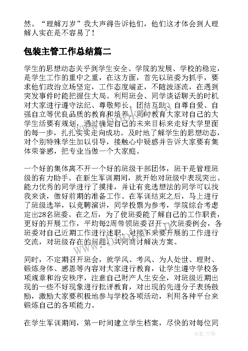 包装主管工作总结(模板7篇)