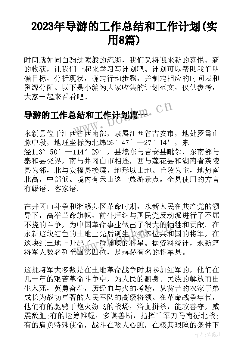 2023年导游的工作总结和工作计划(实用8篇)